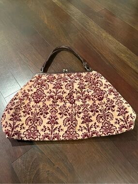 CHAN LUU Velvet Vintage Handbag in Cream Beige Burgundy